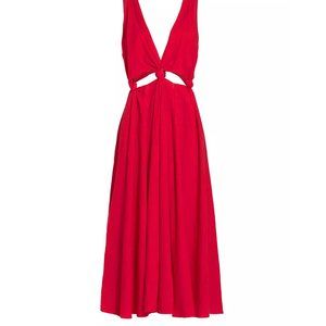 Farm Rio Knotted Cut-Out Linen-Blend Midi-Dress